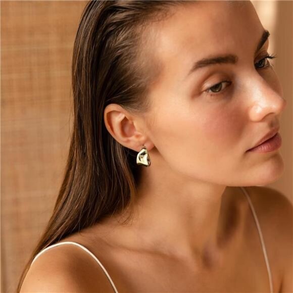 Trending Geometric Gold Earrings – Chunky Lightweight Statement Drops - Picture 4 of 6